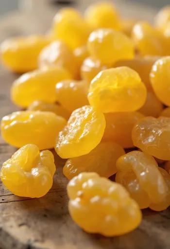 Auksinės razinos dubenėlyje, su šviežiomis žaliomis vynuogėmis, migdolais ir medumi