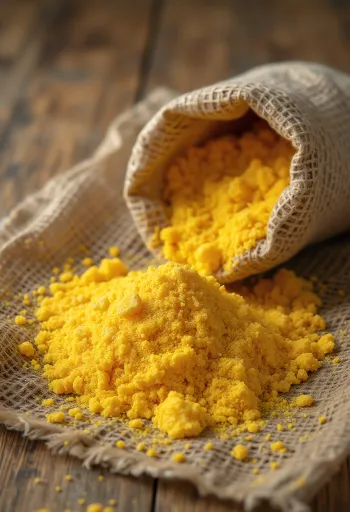 Stambaus malimo, auksiniai kukurūzų miltai (polenta) mediniame dubenėlyje ir paberti ant paviršiaus