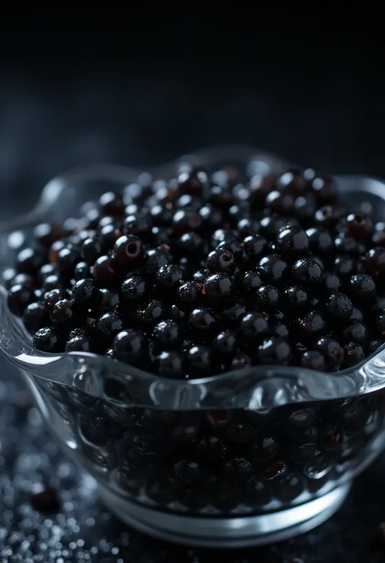 Juodieji ikrai elegantiškame dubenėlyje arba ant perlamutrinio šaukštelio, prabangus ingredientas