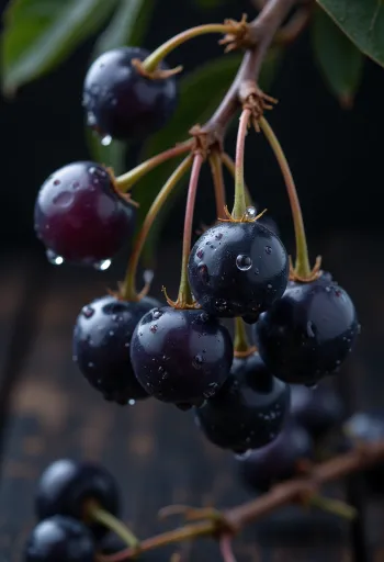 Šermukšnio uogos, ryškiai raudonos spalvos ir švelniai raukšlėtu paviršiumi