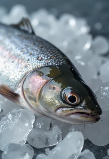 Šviežia upėtakio filė su krapais, citrina ir pipirais ant medinės lentelės