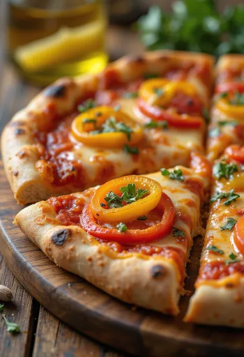 Pica ai Peperoni su spalvotomis paprikomis ir mocarela