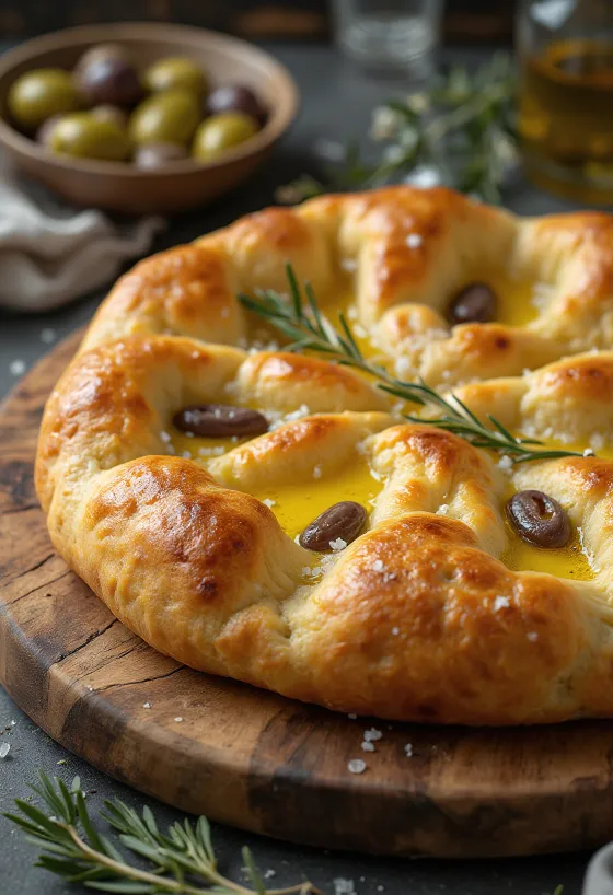 Pizza Focaccia su druska ir alyvuogių aliejumi iš Ligūrijos