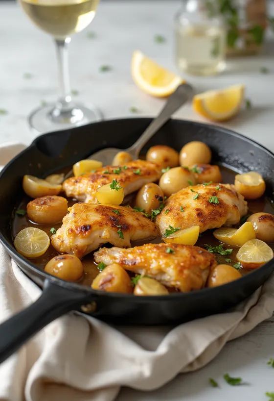 Pollo al ajillo patiekta lėkštėje