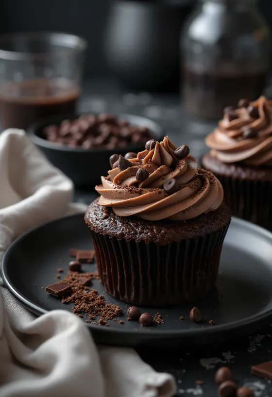 Dvigubai šokoladiniai keksiukai patiekti