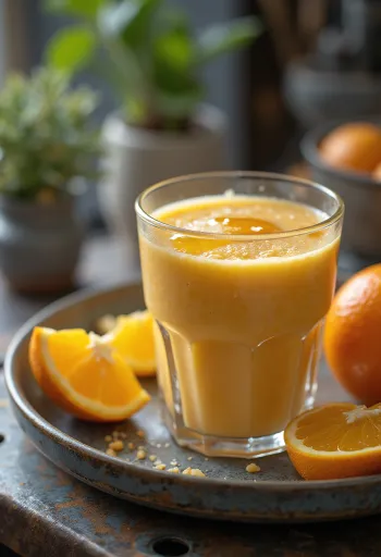 Apelsininis vanilinis kokteilis stiklinėje