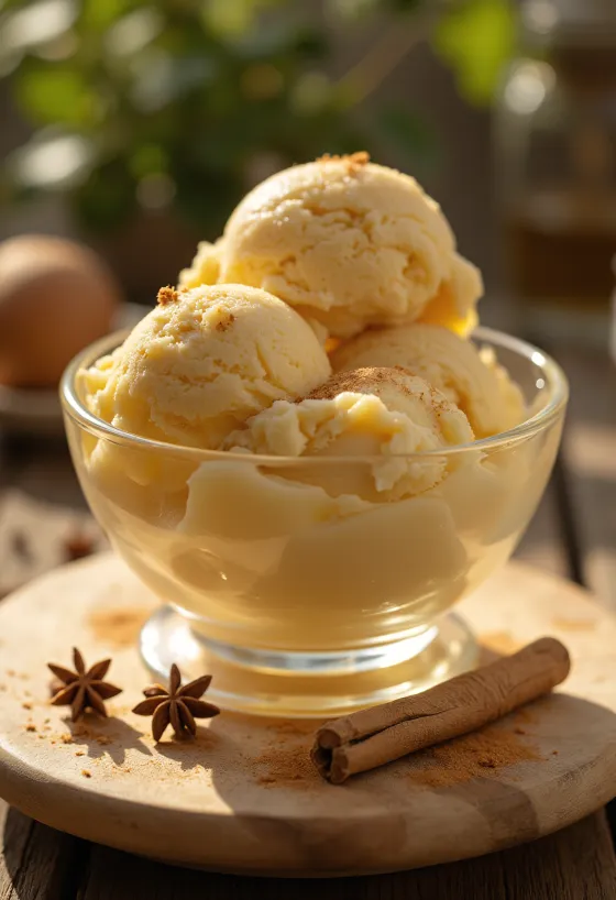 Prieskoniniai medaus ledai patiekti dubenėlyje