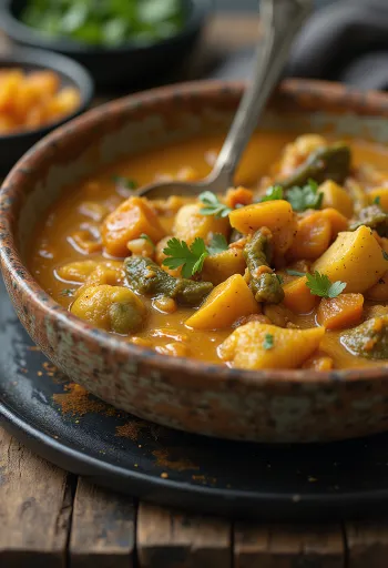 Veganiškas karis su sultingomis daržovėmis ir šviežia kalendra