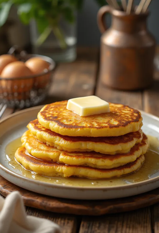 Šviežiai iškepti amerikietiški Johnnycake kukurūzų paplotėliai
