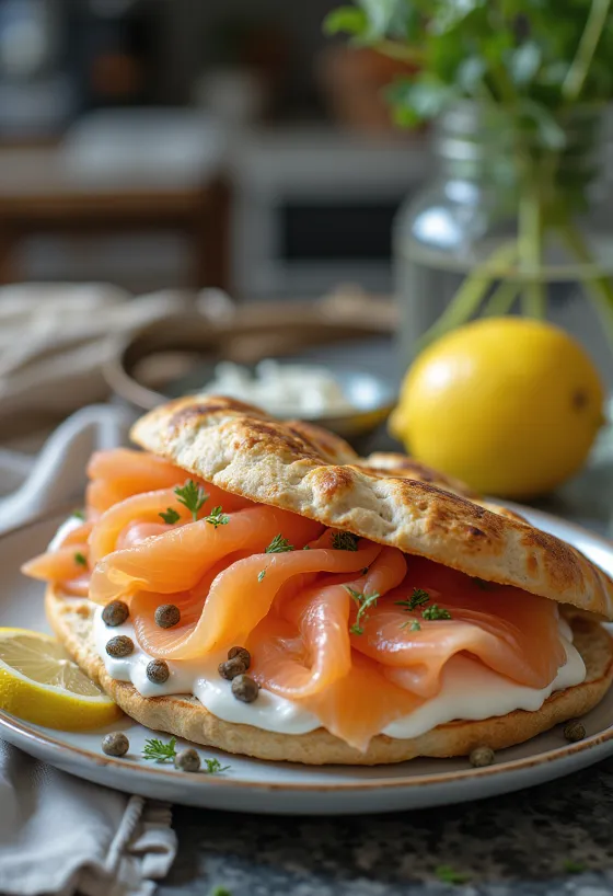 Pita su lašiša, šviežiomis daržovėmis ir kreminiu įdaru