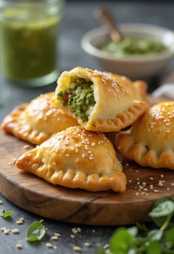 Empanada su pesto, mocarelos ir žalumynų įdaru