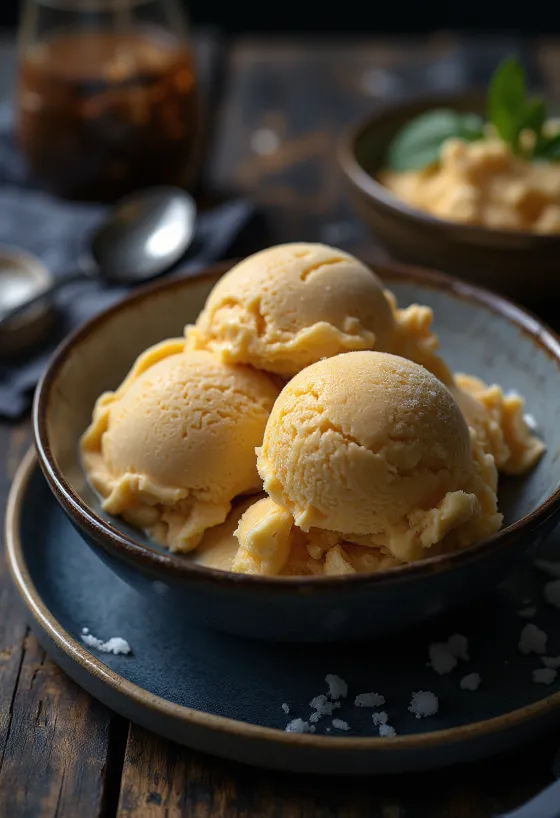 Deginto sviesto ledai patiekti dubenėlyje