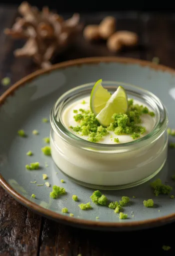 Žaliųjų citrinų panna cotta patiekta