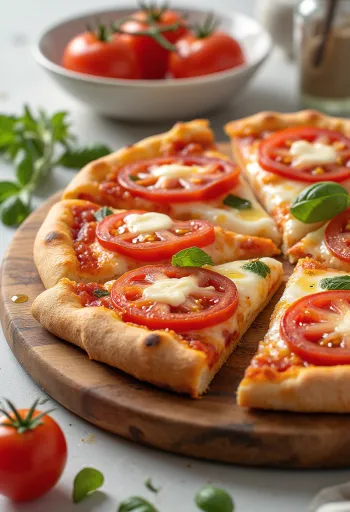 Pica al Pomodoro Fresco su šviežiais pomidorais ir mocarela