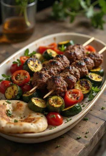 Kebabai su grilyje keptomis daržovėmis