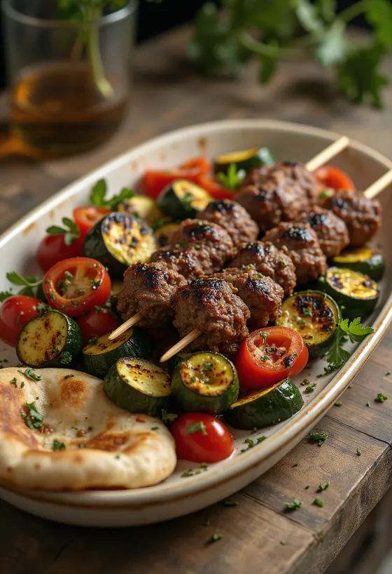 Kebabai su grilyje keptomis daržovėmis