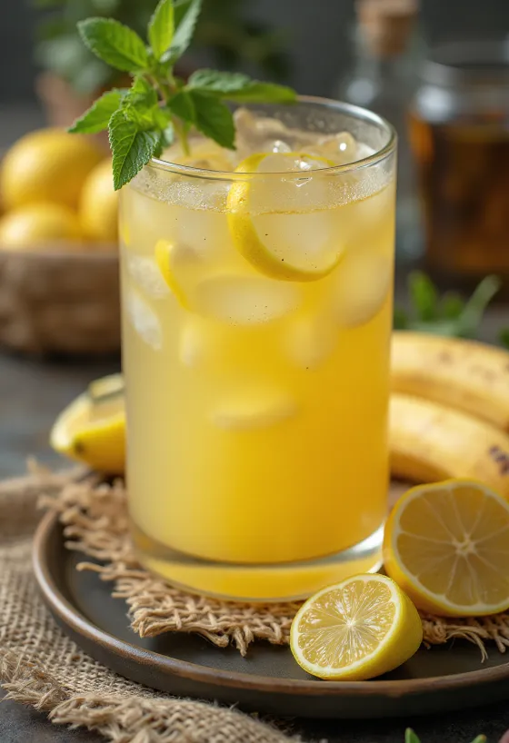 Bananų ir mėtų limonadas stiklinėje