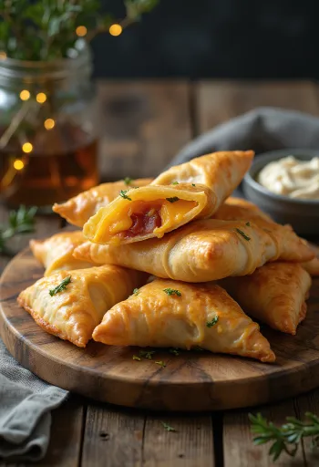 Samosa su čederiu ir šonine patiekta