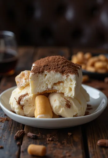 Tiramisu ledai patiekti dubenėlyje