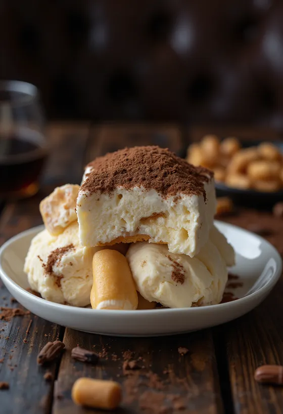 Tiramisu ledai patiekti dubenėlyje