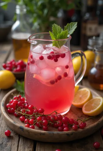 Ryškiai raudonas serbentų limonadas su mėtomis