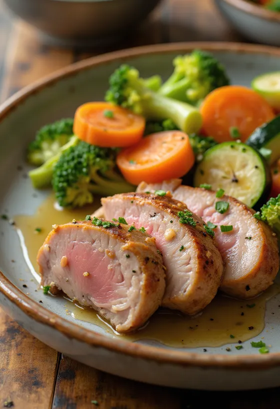 Kiaulienos išpjova su troškintomis daržovėmis