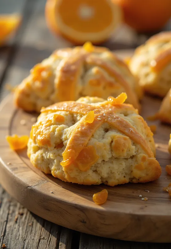 Apelsininiai scones su cukruotais apelsinais