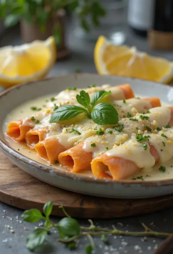 Cannelloni su lašiša ir kaparėliais skardoje