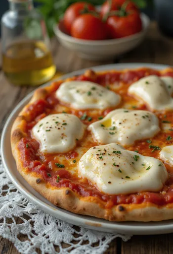Pizza alla Mozzarella di Bufala su buivolių pieno mocarela ir bazilikais