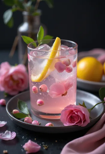 Limonadas su rožių vandeniu stiklinėje