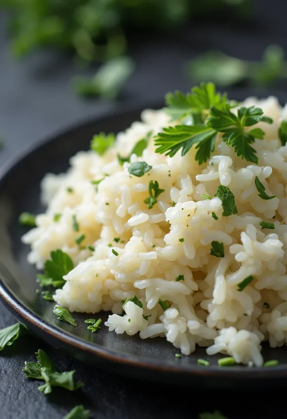 Ryžiai su bazilikais patiekti