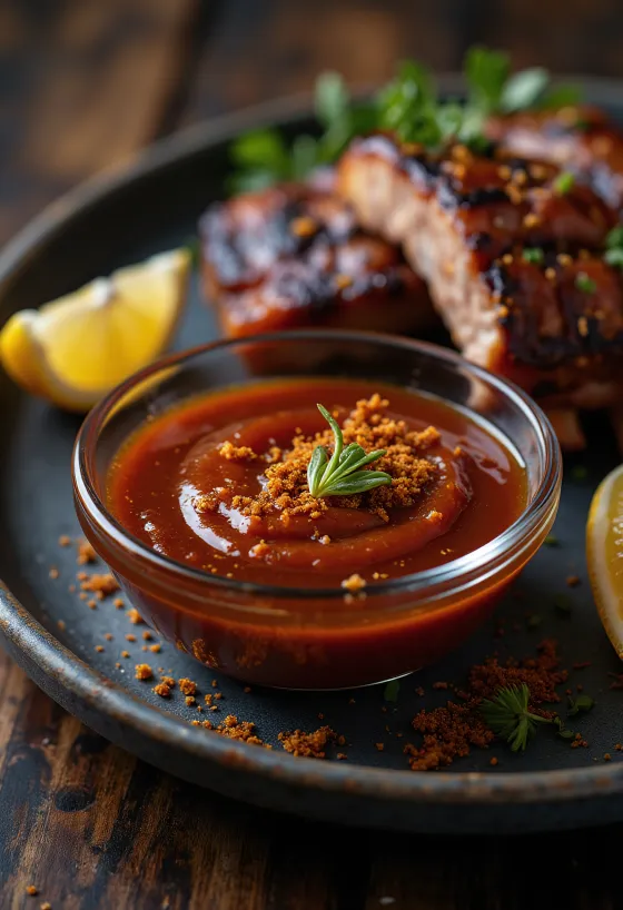 Česnakinis citrinų barbekiu padažas patiektas