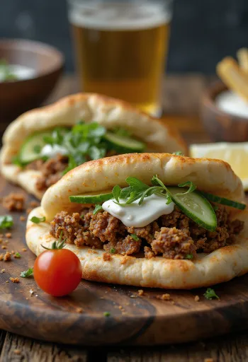 Pita su jautiena, patiekiama su šviežiomis daržovėmis