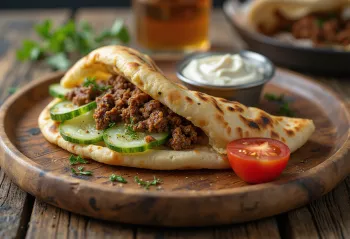 Pita su jautiena, patiekiama su šviežiomis daržovėmis