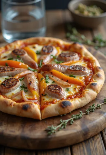 Pizza Viennese su austriškomis dešrelėmis, paprika ir mocarela