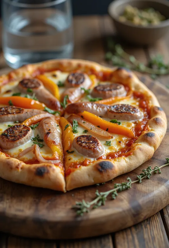 Pizza Viennese su austriškomis dešrelėmis, paprika ir mocarela