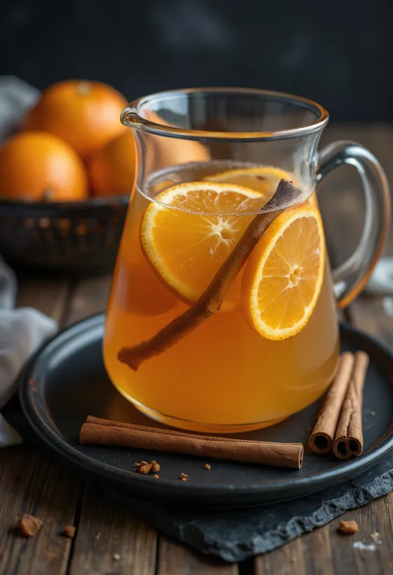 Prieskoninis apelsinų punšas stiklinėje