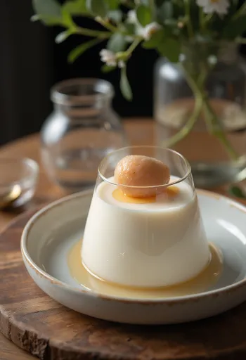 Patiekta ličių panna cotta