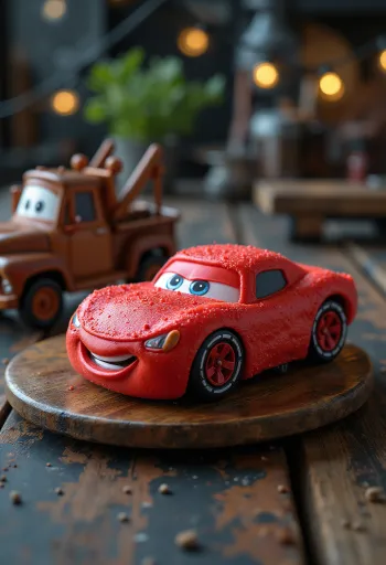 Tortas „Ratai“ su raudonu fondantu ir automobilių papuošimais