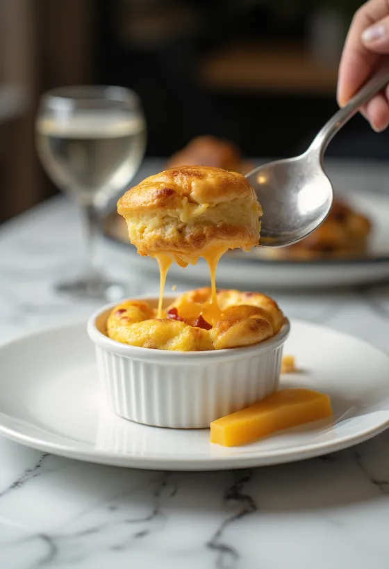 Aštrus sūrio suflė patiektas