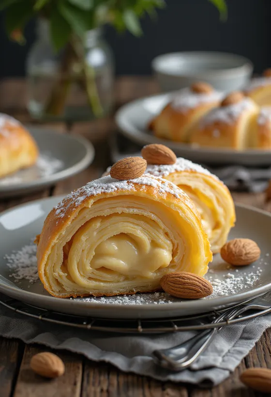 Patiekiamas marcipaninis štrudelis