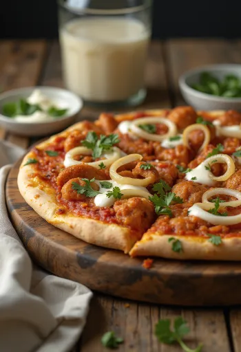 Tandoori vištienos pica su indiškais prieskoniais ir kalendra