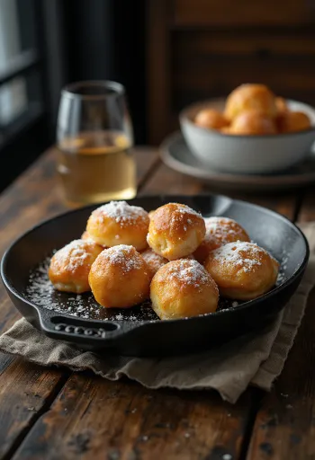 Cukraus pudra apibarstytos Æbleskiver daniškos spurgos
