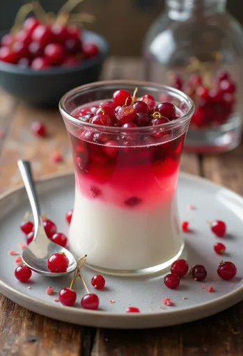 Patiekta panna cotta su rūgščia vaisių želė