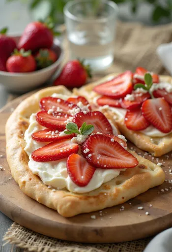 Piadina su kreminiu sūriu ir braškėmis lėkštėje