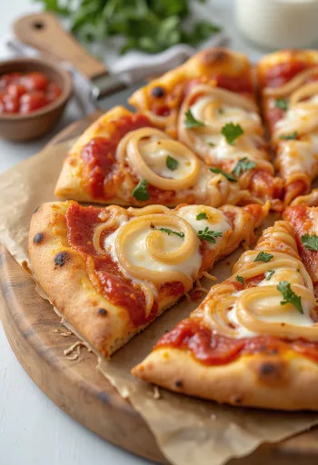 Pizza con Cipolla su svogūnais ir mocarela