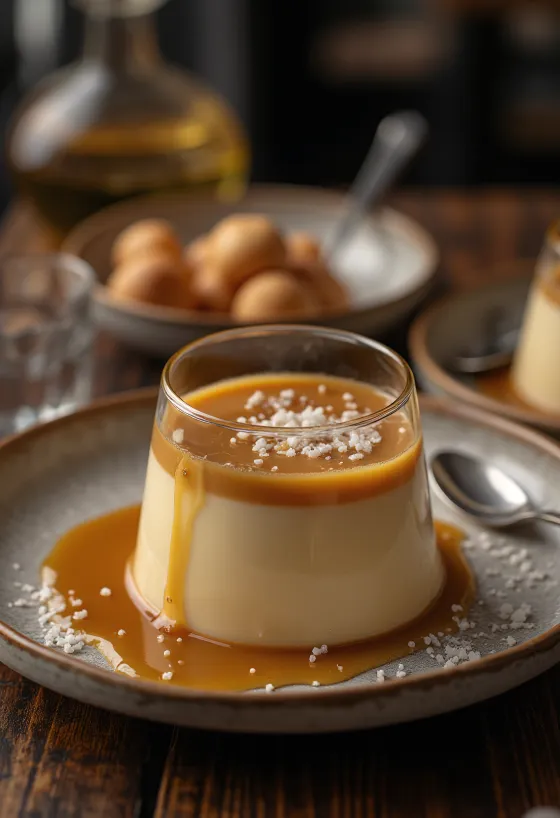 Panna cotta su sūria karamele stiklinėje
