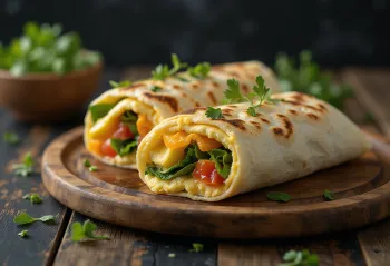 Keptų baklažanų suktinukas su šviežiomis daržovėmis ir humusu