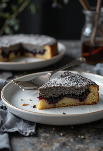 Klasikinis aguonų tortas lėkštėje