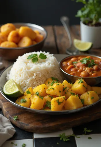 Thali Himachali Dham stiliumi, papuoštas gausiais prieskoniais ir šviežia kalendra